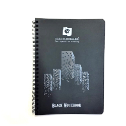 Alex Schoeller - Alex Schoeller Black Notebook Siyah Defter Spiralli 120g 60 Yaprak A5