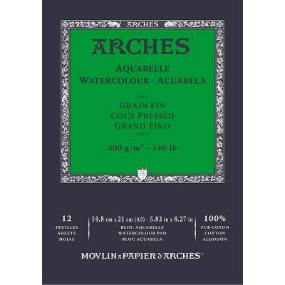 Arches Sulu Boya Blok Defter Cold Pressed 300g 12 Yaprak 14,8x21