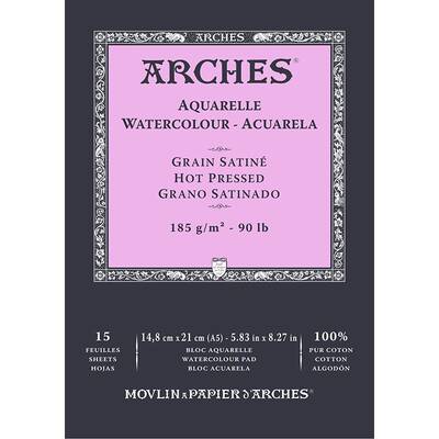 Arches Sulu Boya Blok Defter Hot Pressed 185g 15 Yaprak 14,8x21