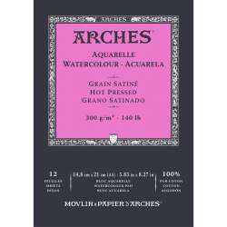 Arches - Arches Sulu Boya Blok Defter Hot Pressed 300g 12 Yaprak 14,8x21
