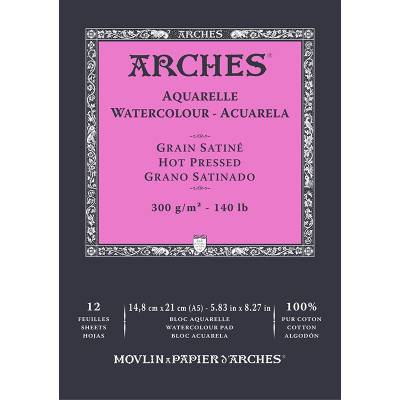 Arches Sulu Boya Blok Defter Hot Pressed 300g 12 Yaprak 14,8x21