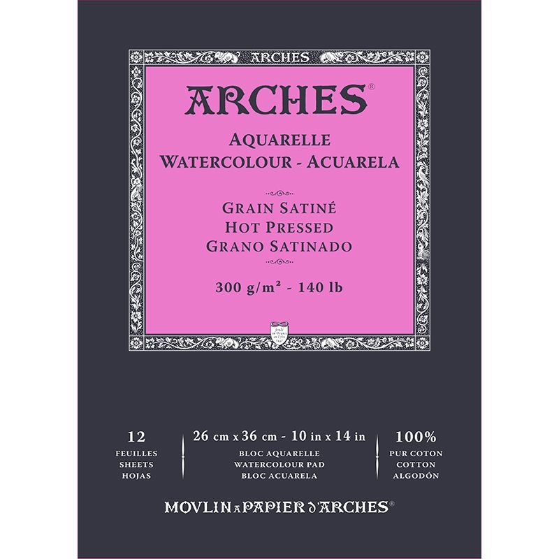 Arches Sulu Boya Blok Defter Hot Pressed 300g 12 Yaprak 26x36