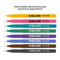 Artline - Artline Fineliner 200 0.4mm İnce Uçlu Yazı Ve Çizim Kalemi 8li Set 1