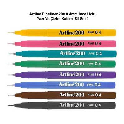 Artline Fineliner 200 0.4mm İnce Uçlu Yazı Ve Çizim Kalemi 8li Set 1