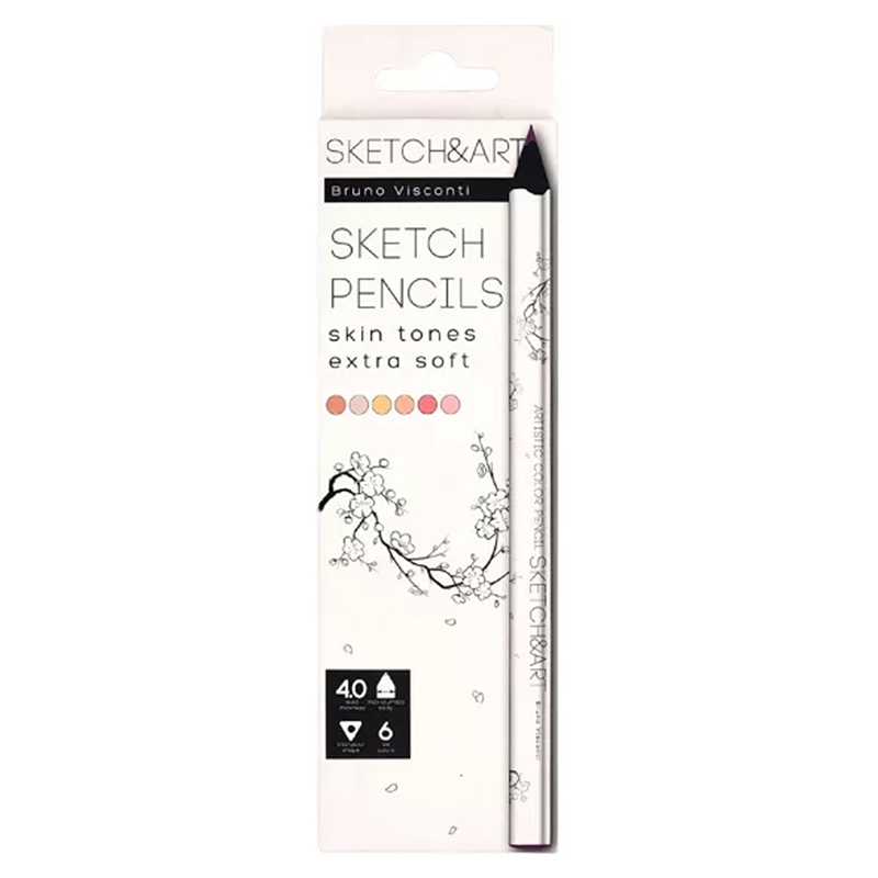 Bruno Visconti Sketch&art Profesyonel Kuru Boya Kalemi Kalın Gövde 4mm Portre 6 Renk No: 30-0118/04