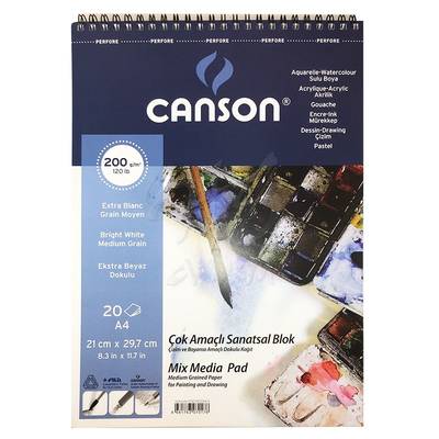 Canson Mix Media Spiralli Çizim Defteri 200g A4 20 Yaprak