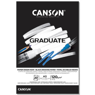 Canson Graduate Black Drawing Paper Siyah Çizim Defteri 120g 20 Yaprak A3