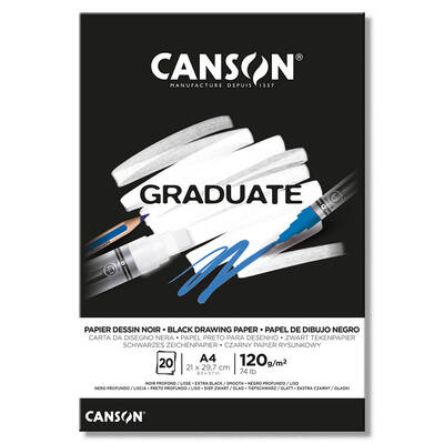 Canson Graduate Black Drawing Paper Siyah Çizim Defteri 120g 20 Yaprak A4