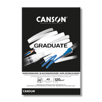 Canson Graduate Black Drawing Paper Siyah Çizim Defteri 120g 20 Yaprak A5