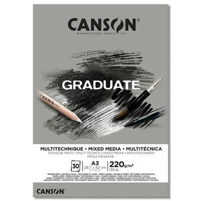 Canson Graduate Mixed Media Grey Çizim Defteri 220g 30 Yaprak A3