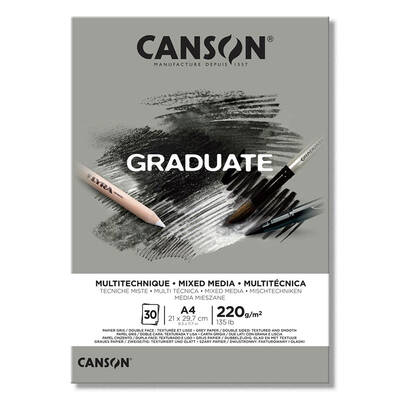 Canson Graduate Mixed Media Grey Çizim Defteri 220g 30 Yaprak A4
