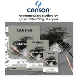 Canson - Canson Graduate Mixed Media Grey Çizim Defteri 220g 30 Yaprak