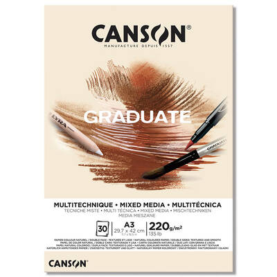Canson Graduate Mixed Media Natural Çizim Defteri 220g 30 Yaprak A3