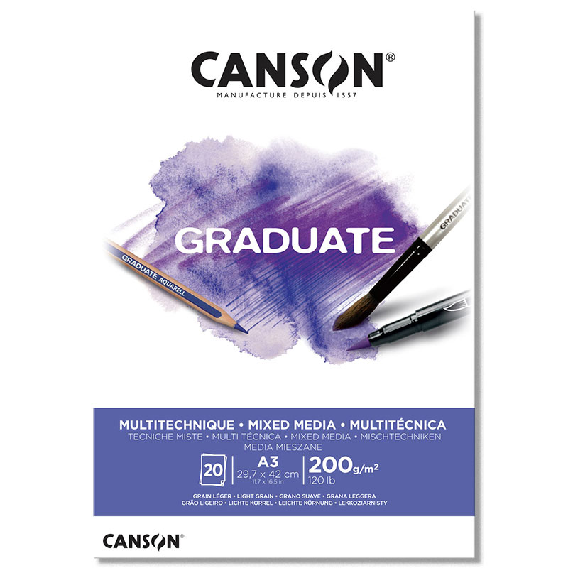 Canson Graduate Mixed Media White Çizim Defteri 200g 20 Yaprak A3