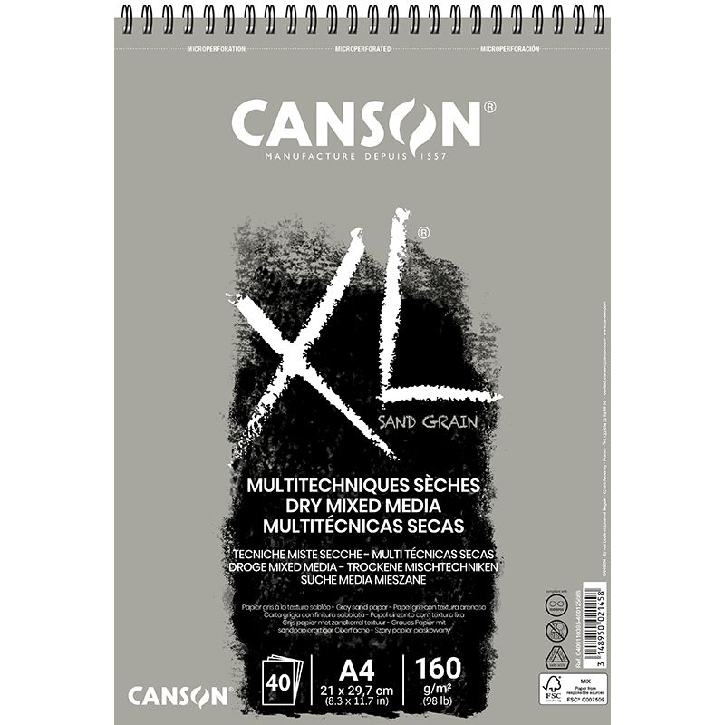 Canson Xl Dry Mix Media Grey Sand Paper Spiralli Defter 40 Yaprak 160g 21x29,7