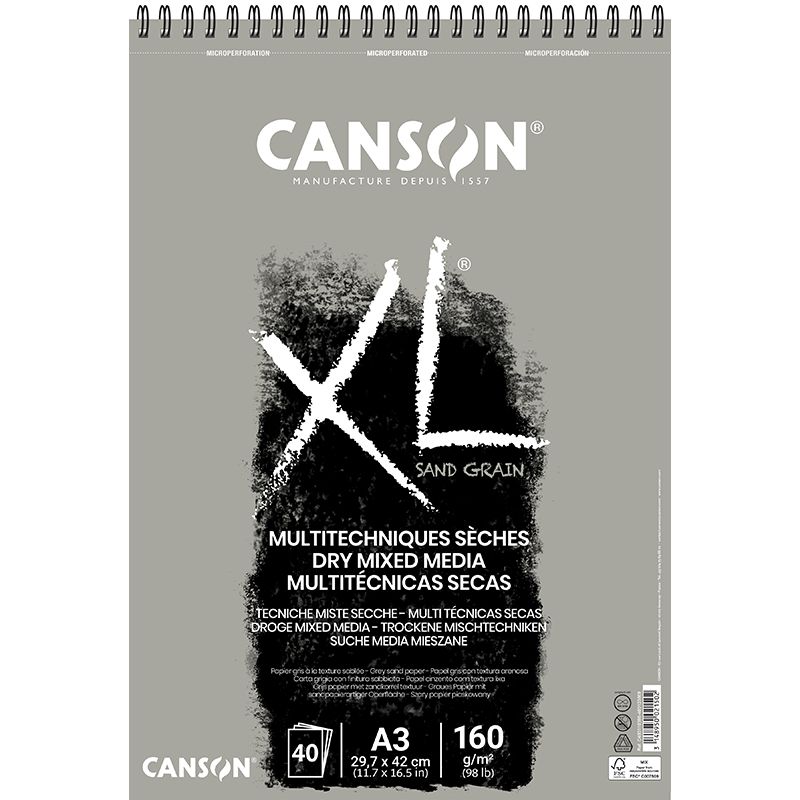 Canson Xl Dry Mix Media Grey Sand Paper Spiralli Defter 40 Yaprak 160g 29,7x42,0