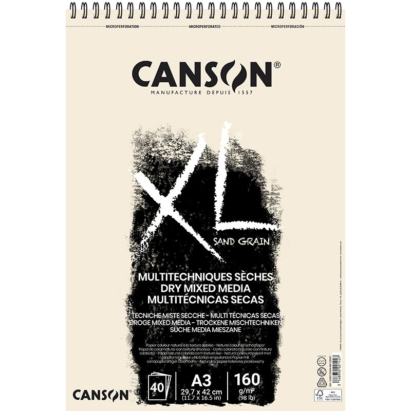 Canson Xl Dry Mix Media Naturel Sand Paper Spiralli Defter 40 Yaprak 160g 29,7x42,0
