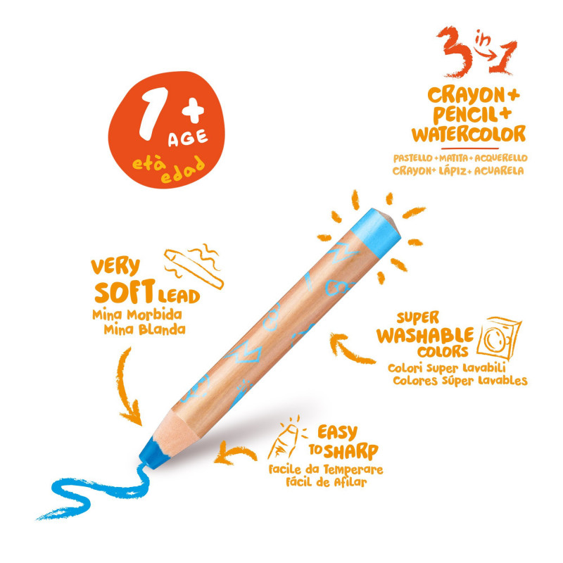 Carioca Baby 3 İn 1 Jumbo Ahşap Gövde Boya Kalemi 10lu 42818