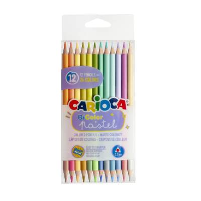 Carioca Bicolor Çift Taraflı Kuru Boya Kalemi 3.3mm Pastel Renkler 12li 43309