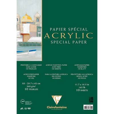 Clairefontaine Acrylic Special Paper Akrilik Blok Kısa Kenarı Yapışkanlı 360g 10 Yaprak A3