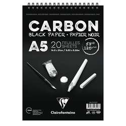 Clairefontaine - Clairefontaine Carbon Black Paper Üstten Spiralli 120g 20 Sy A5