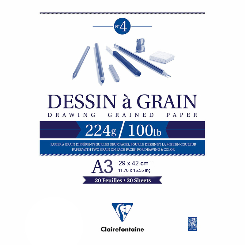 Clairefontaine Dessin A Grain İnce Dokulu Çizim Bloğu 224g 20y A3