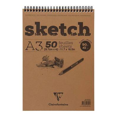 Clairefontaine Esquisse Blanc Sketch Blok 90g Kısa Kenarı Spiralli 50 Yaprak A3