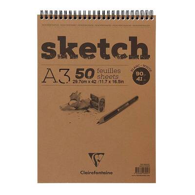 Clairefontaine Esquisse Blanc Sketch Blok 90g Kısa Kenarı Spiralli 50 Yaprak A3