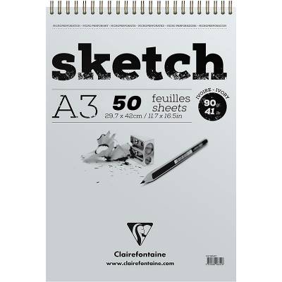 Clairefontaine Esquisse Ivory Sketch Blok 90g Kısa Kenarı Spiralli A3 50 Yaprak