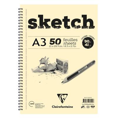 Clairefontaine Esquisse Ivory Sketch Blok 90g Uzun Kenarı Spiralli A3 50 Yaprak