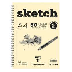 Clairefontaine - Clairefontaine Esquisse Ivory Sketch Blok 90g Uzun Kenarı Spiralli A4 50 Yaprak