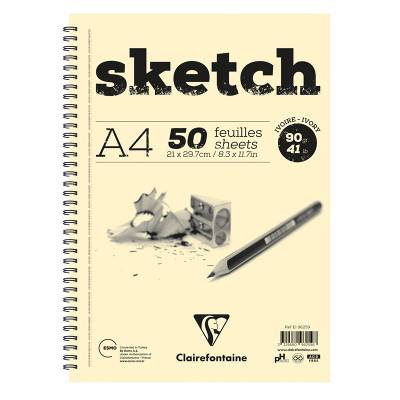 Clairefontaine Esquisse Ivory Sketch Blok 90g Uzun Kenarı Spiralli A4 50 Yaprak