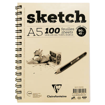 Clairefontaine Esquisse Ivory Sketch Blok 90g Uzun Kenarı Spiralli A5 100 Yaprak