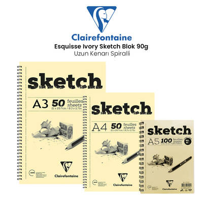 Clairefontaine Esquisse Ivory Sketch Blok 90g Uzun Kenarı Spiralli