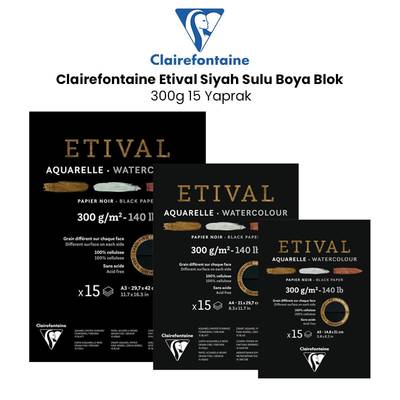 Clairefontaine Etival Siyah Sulu Boya Blok 300g 15 Yaprak