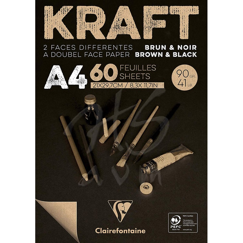 Clairefontaine Kraft Kahverengi Ve Siyah Çizim Blok 90g 60 Yp A4