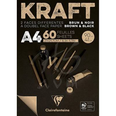 Clairefontaine Kraft Kahverengi ve Siyah Çizim Blok 90g 60 Yp A4