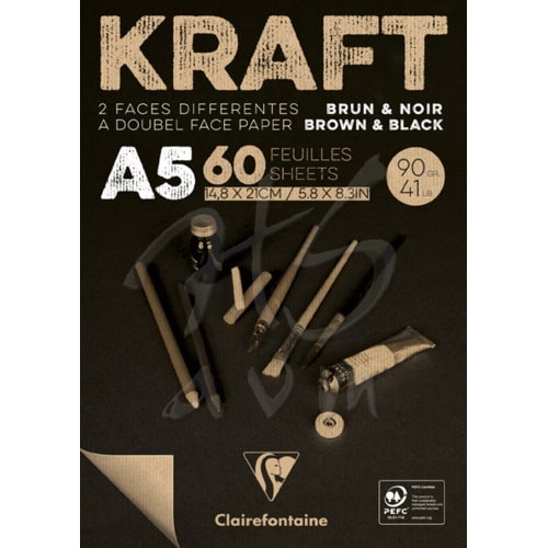 Clairefontaine Kraft Kahverengi Ve Siyah Çizim Blok 90g 60 Yp A5