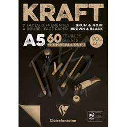 Clairefontaine - Clairefontaine Kraft Kahverengi ve Siyah Çizim Blok 90g 60 Yp A5