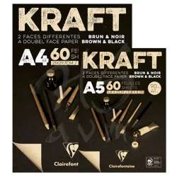 Clairefontaine - Clairefontaine Kraft Kahverengi ve Siyah Çizim Bloğu 90g 60 Yaprak