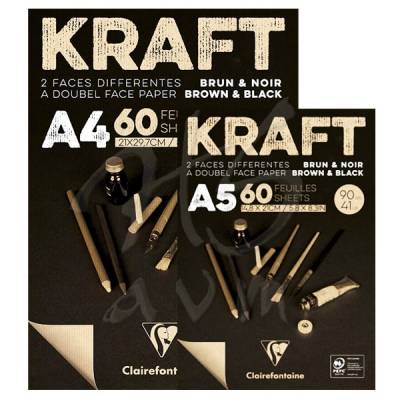 Clairefontaine Kraft Kahverengi ve Siyah Çizim Bloğu 90g 60 Yaprak