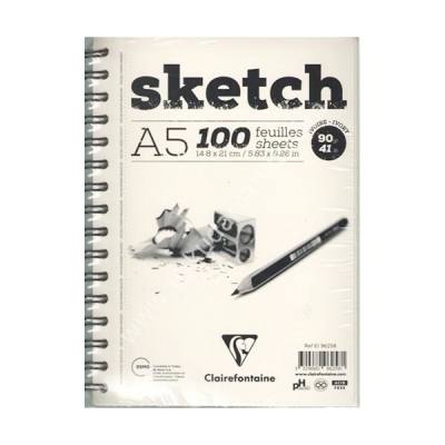 Clairefontaine Sketch Blok 90g Uzun Kenarı Spiralli A5 100 Sayfa