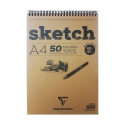 Clairefontaine - Clairefontaine Sketch Blok 90g Kısa Kenarı Spiralli A4 50 Sayfa