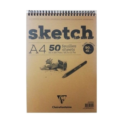 Clairefontaine Sketch Blok 90g Kısa Kenarı Spiralli A4 50 Sayfa