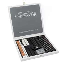 Cretacolor Black & White Drawing Set Premium Çizim Seti Ahşap Kutu 25li 40025 - 3