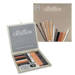 Cretacolor - Cretacolor Passion Box Drawing Set Premium Çizim Seti Ahşap Kutu 25li 40041