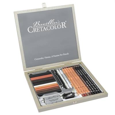 Cretacolor Passion Box Drawing Set Premium Çizim Seti Ahşap Kutu 25li 40041