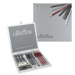 Cretacolor - Cretacolor Silver Box Premium Eskiz Seti Ahşap Kutu 17li 40017