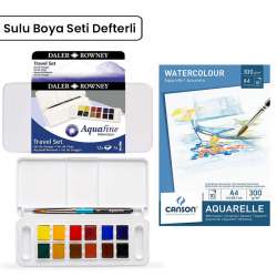 Daler Rowney - Daler Rowney Aquafine Travel Set 12li Plastik Kutu Defterli S-1