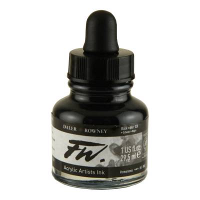 DR FW Acrylic Artist Ink 29.5ml Cam Şişe Black 028